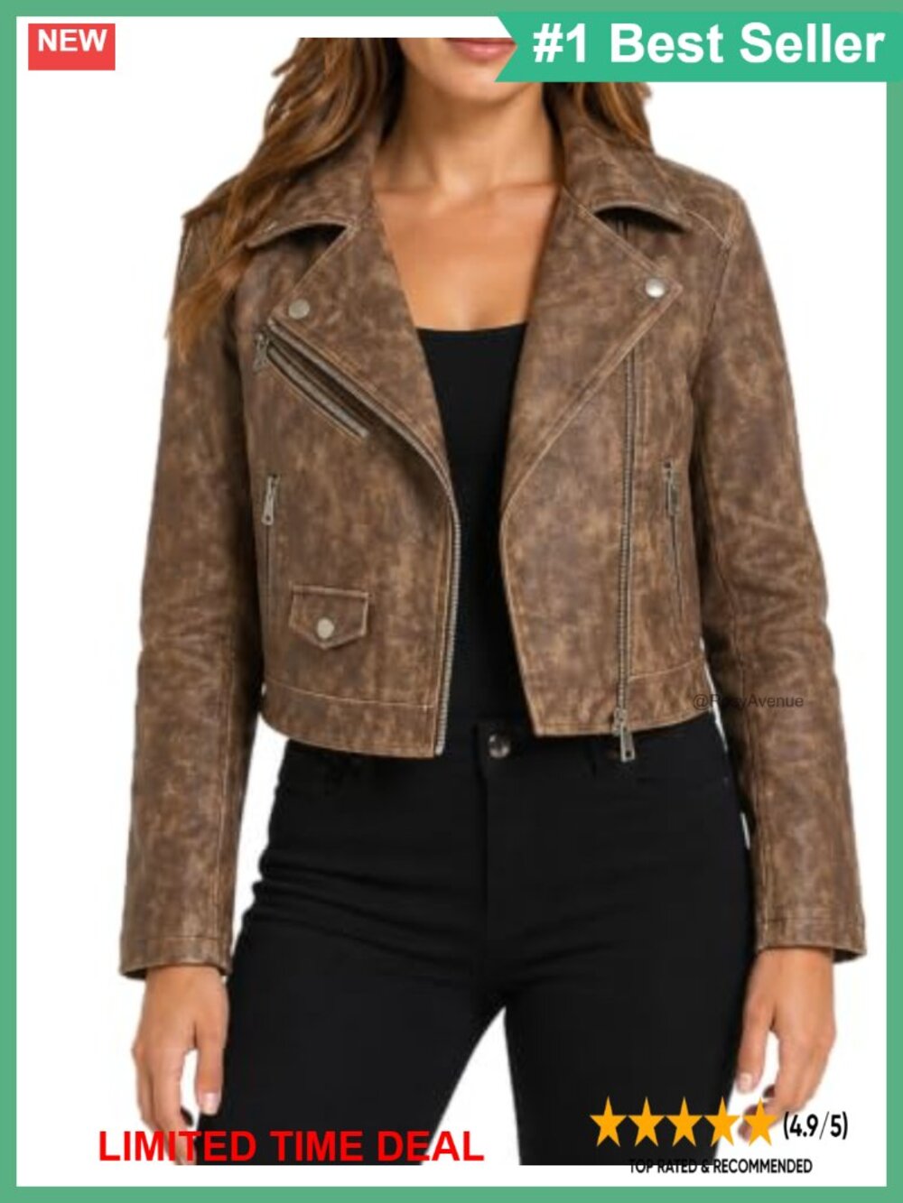 Faux Leather Cropped Moto Biker Jacket Asymmetric Zip Slim Fit Women's Outerwear